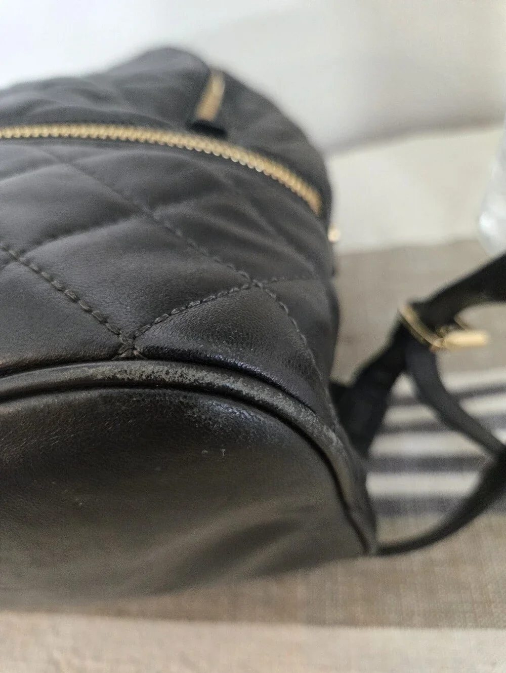 Michael Kors Black Quilted Leather Backpack with Gold Hardware